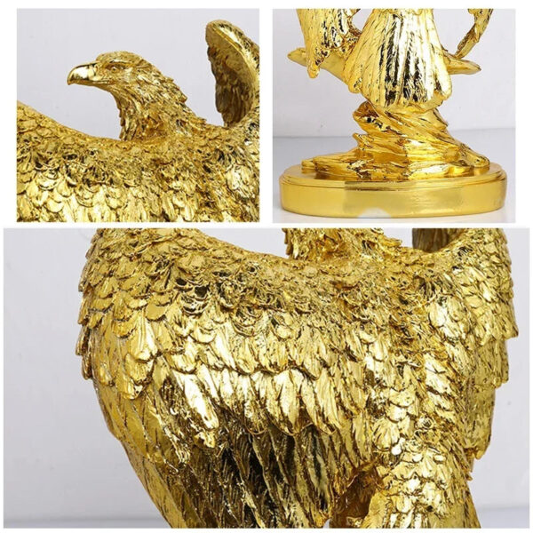 Golden Bald Eagle Statue Home Decor Statue, Office Decoration Resin Art Crafts, Resin Animal Crafts Golden Eagle Spreading Wings - Image 5